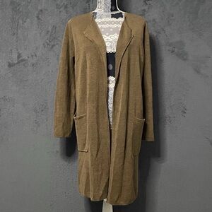 J Crew Juliette Collarless Sweater Blazer Womens S Brown Linen Blend Long Preppy